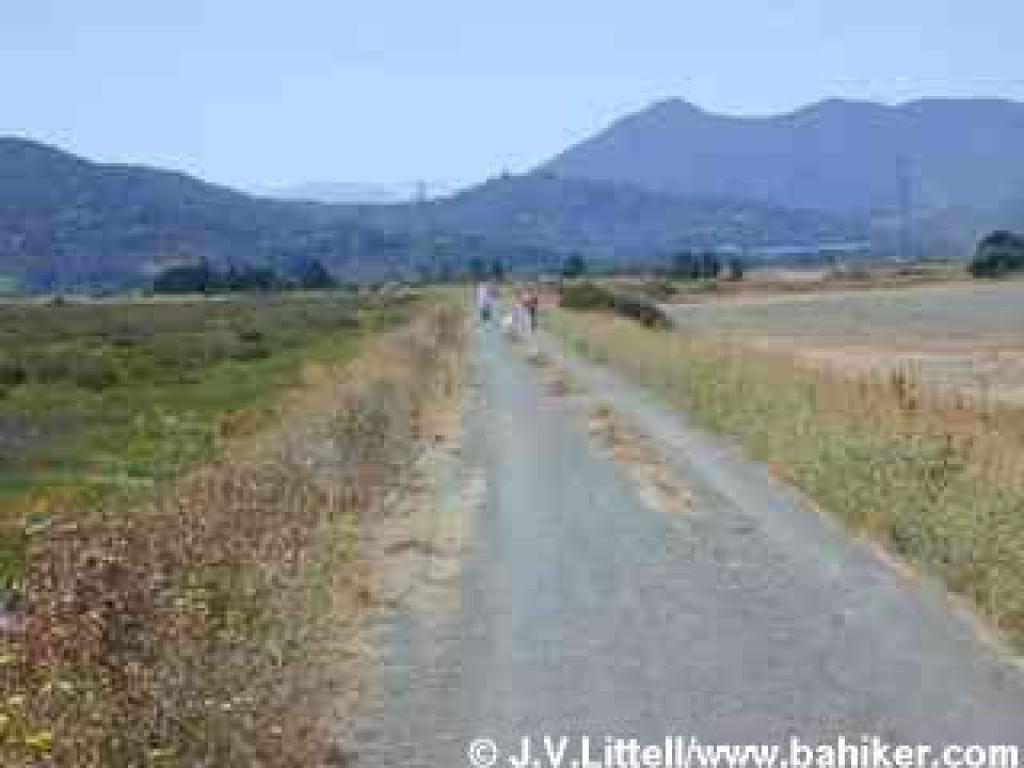 Returning on the trail, with a view of Mount Tam