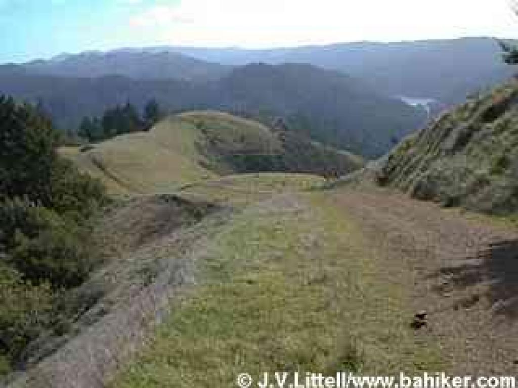 Looking southeast from Barnabe Trail, Kent Lake and Mount Tamalpais are visible