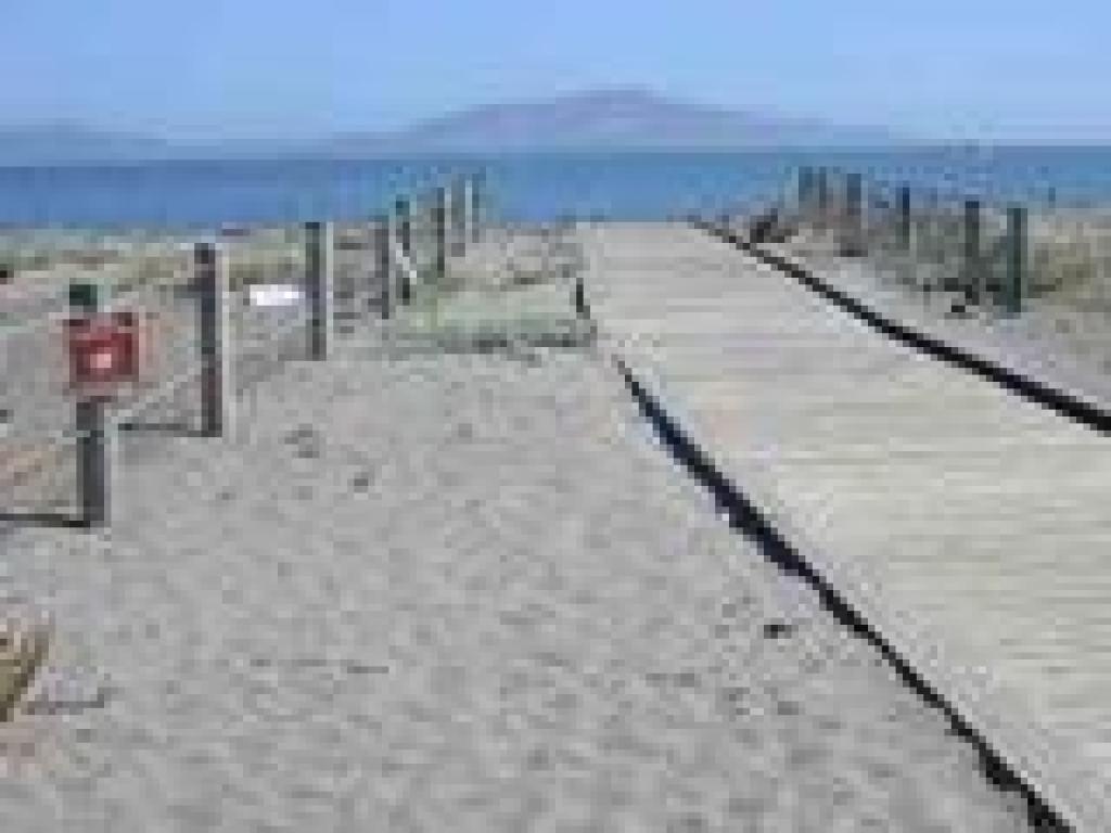Boardwalk, bay, and Angel Island