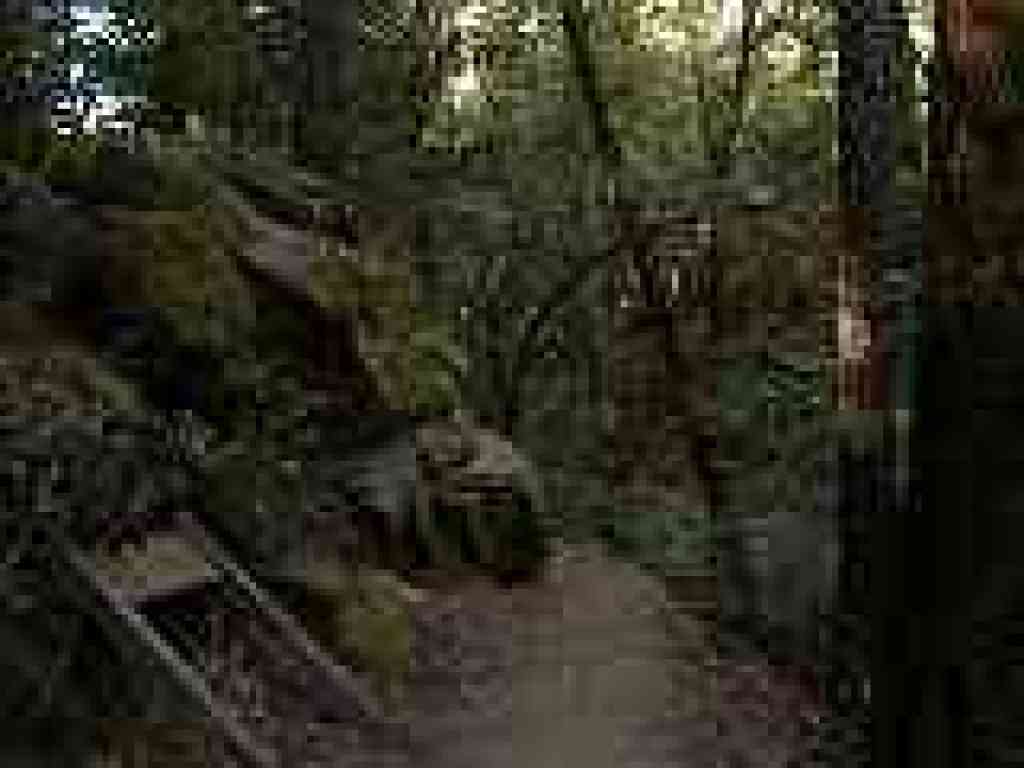 Trail squeezes past boulder